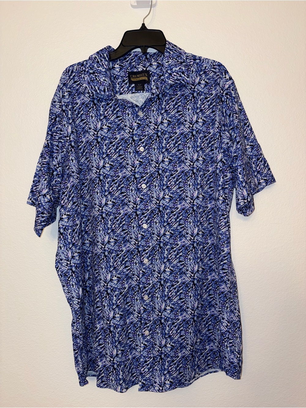 NWT Cremieux Premium Denim Mens Short Sleeve Button Up Shirt XLT Blue Purple